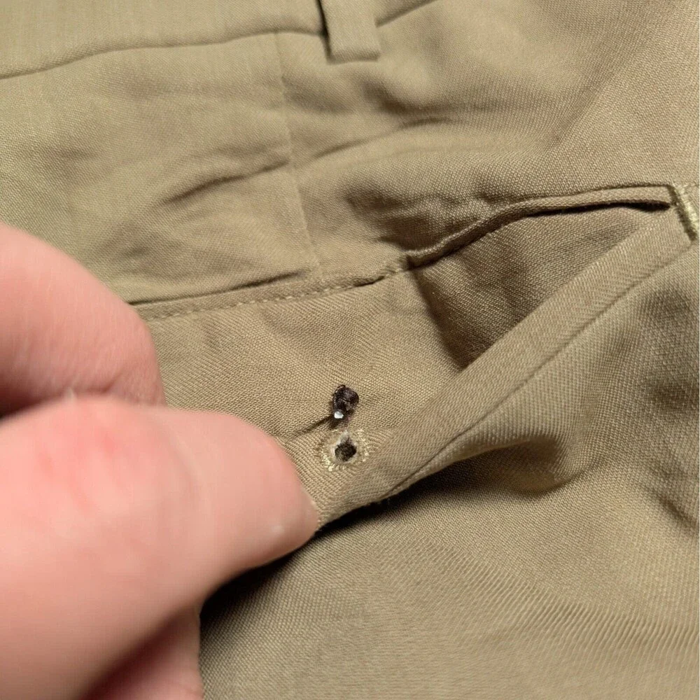 Ballin Dress Pants Mens 37x24 Khaki Solid 100% Super 120s Wool Comfort Adult